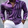 European American Trendy Men Abstract Swirl Stripe Printed Long Sleeve Shirts Spring Autumn Soft Stretch Silky Fabric Lapel Butt