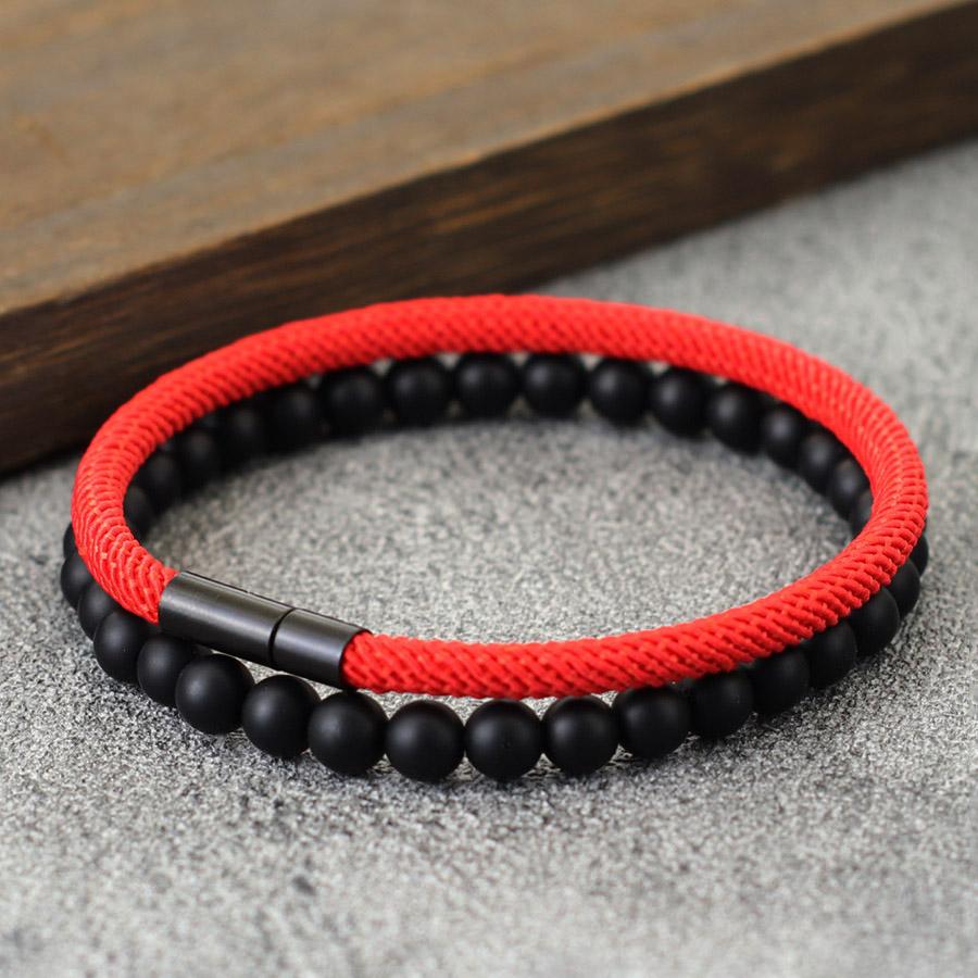 Noter 2Pcs Men Bracelet Set Grade A 4mm Rope Black Red Lucky Braslet Outdoor Camping Cycling Hand Accessories Pulseria Hombre