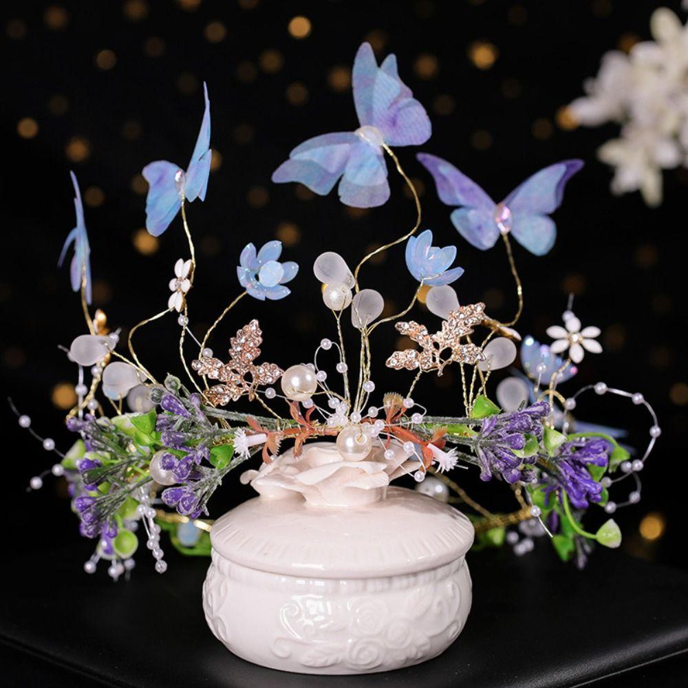 Butterfly Pearl Headpiece Imitation Pearl Girl Crown Flower Child Crown Kid Hair Hoop  Daily Wear