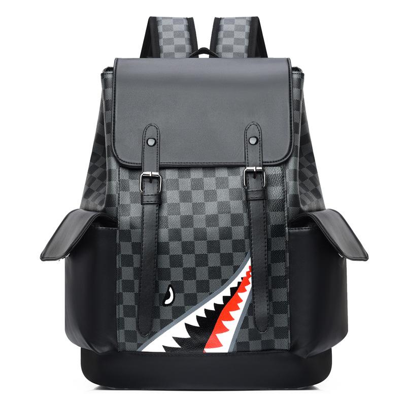 

Новый Ретро Рюкзак Акула ПУ Большой вместимости Многофункциональный Водонепроницаемый и Износостойкий Дорожный Рюкзак с Принтом Шахматной Клетки чёрный