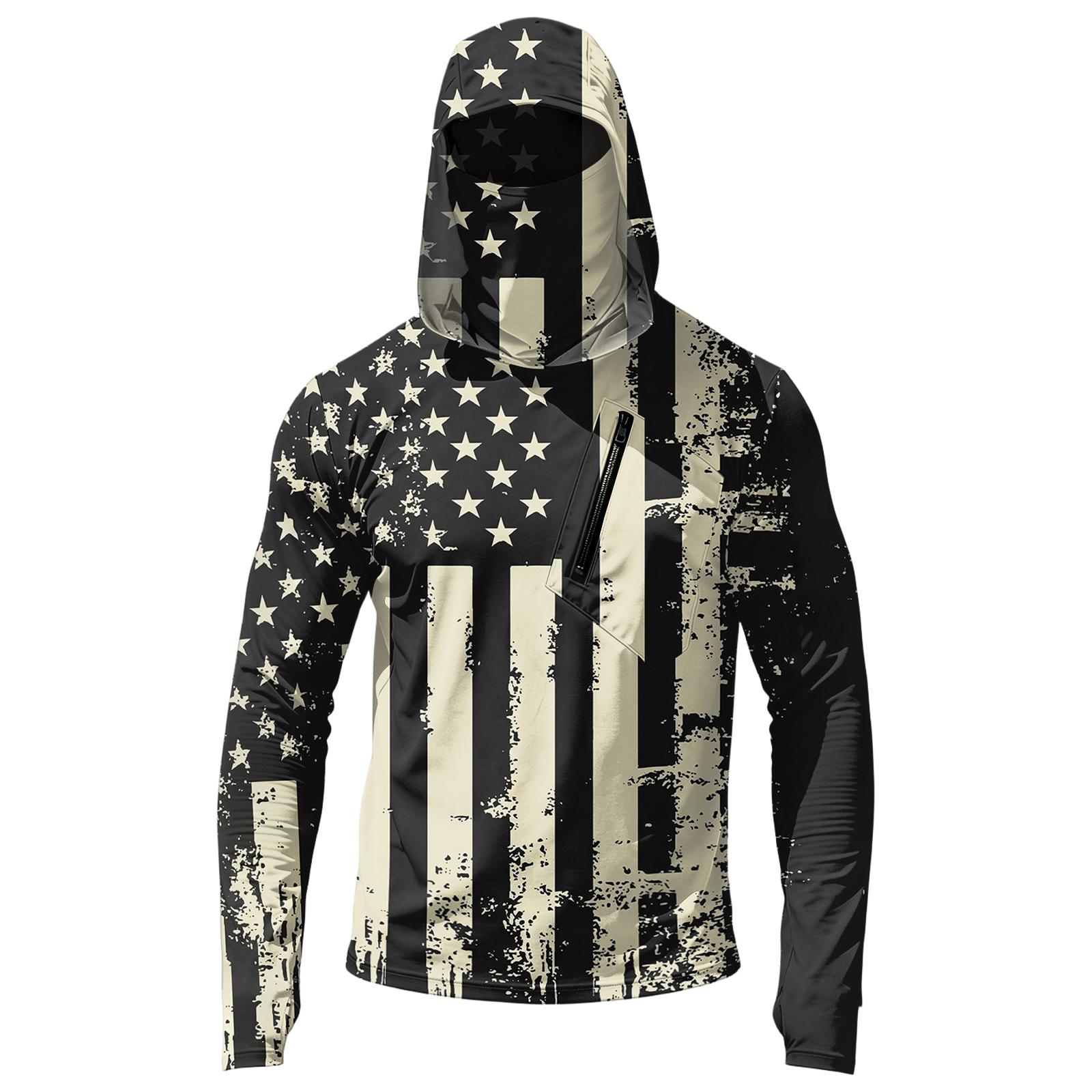 

Men s Casual Long Sleeve Hoodie Sunscreen Jacket Lightweight Breathable Outdoor Pullover with Independence Day Print for Everyday Wear S чёрный