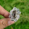 Natural Turritella Agate Solitaire Flower Brown Adjustable Ring 925 Silver