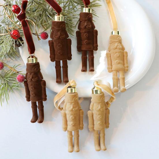 Flocking Nutcracker Hanging Ornament Decorative Nutcrackers Statue Christmas Soldier Charm Holiday Tree Decoration Pendant