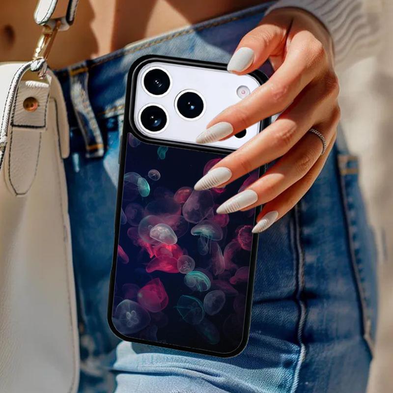 Jellyfish Print Navy Phone Case For iPhone 17 Air 14 15 13 12 Max Cover For Apple 14 15 16 16e 11 Pro Max Plus