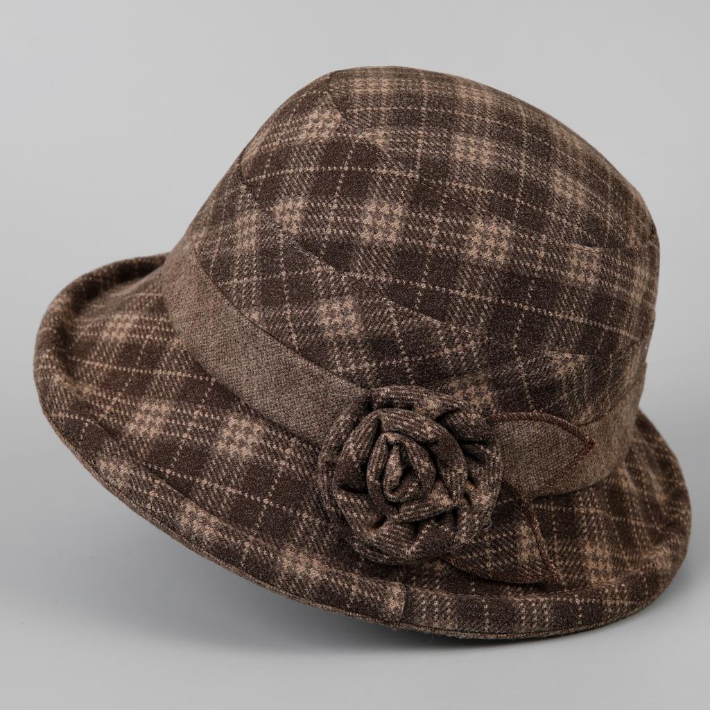 Small face retro plaid bucket hat women's high sense foldable elegant mother basin hat autumn and winter warm top hat