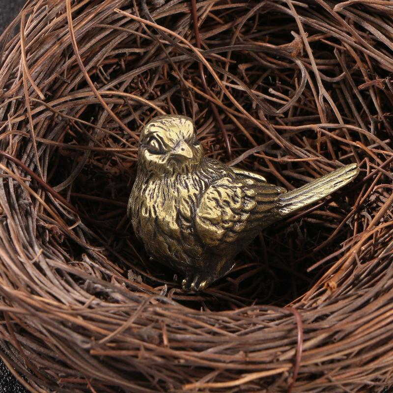 Small Sparrow Statue Metal Brass Tea Pet Table Ornament Home Decoration Accessories Retro Bird Animal Figurines Miniatures Craft