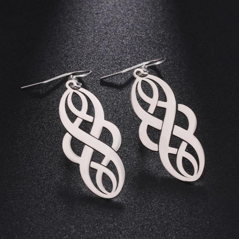 LIKGREAT Stainless Steel Celtic Infinity Knot Dangle Earrings for Women Lady Elegant Hook Charms Good Luck Jewelry New Year Gift