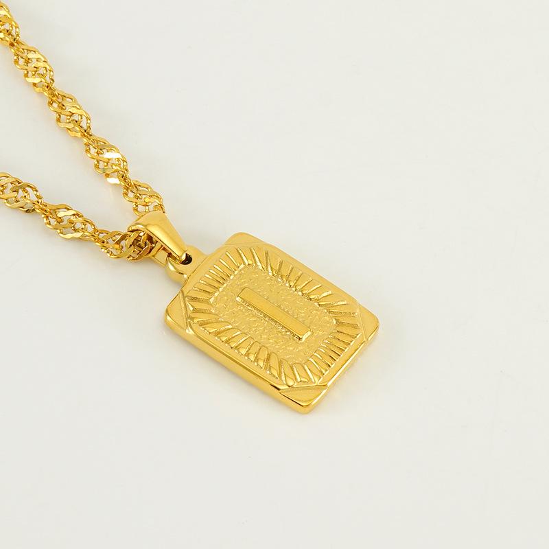 Men's 18K Gold Square Stainless Steel Alphabet Pendant Necklace