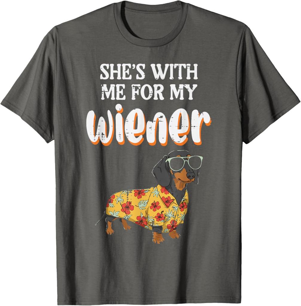 Funny Dachshund Wiener Dog Hawaiian Shirt Graphic Tee Casual Men TShirt