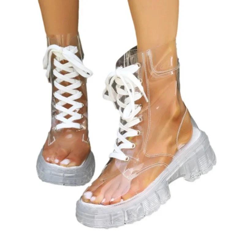 Sexy Transparent Comfortable Casual Fashion Women's Shoes Increased Wear-Resistant Winter Boots Chaussure Femme