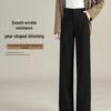 Women's Autumn/Winter 2025 Black Wide-Leg Straight Suit Pants with Fleece Lining