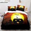 Duvet Cover Halloween Bedding Set Pumpkin Polyester Cartoon Horror Festival Bat Comforter Cover Twin for Kid Adult Gift Bedroom
