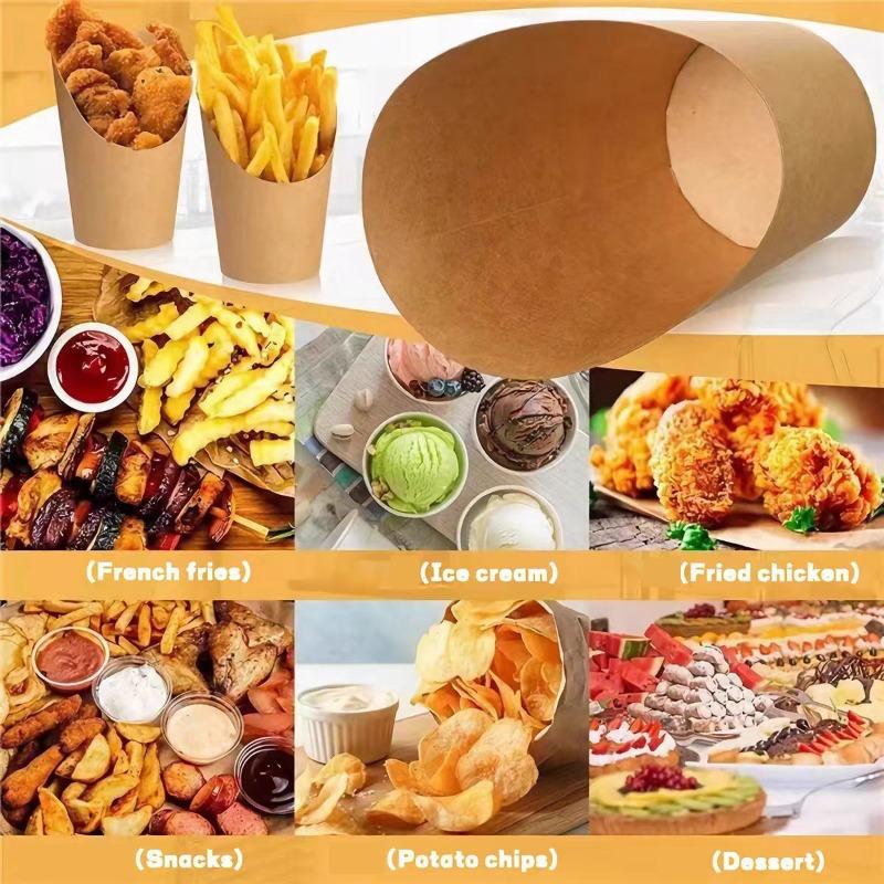 25/50/100pcs 14oz Disposable Egg Cup French Fries Holder Kraft Paper French Fry Cup Snack Dessert Potato Chip Box Party Supplies