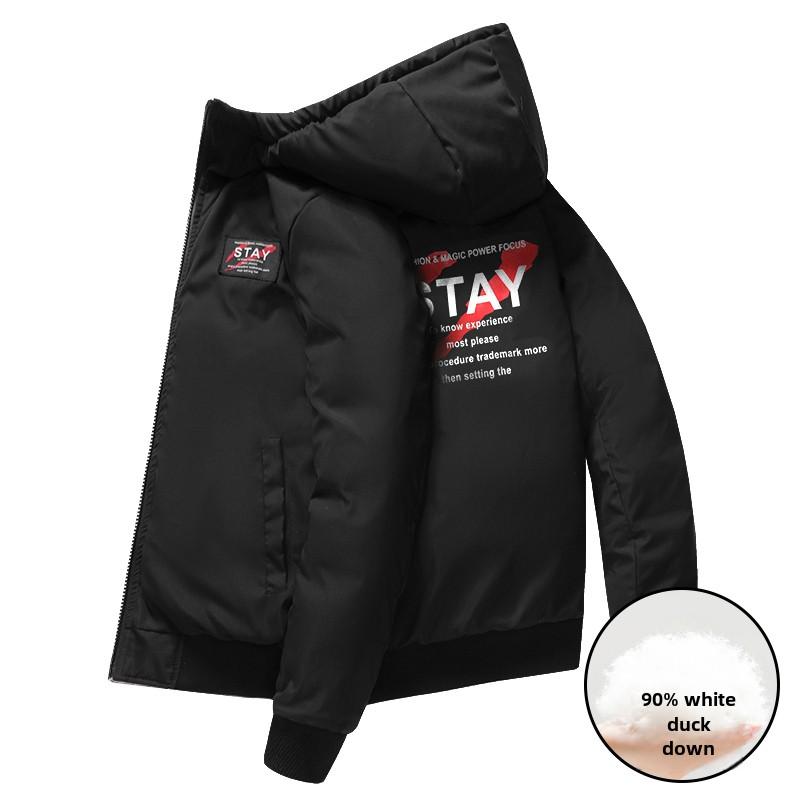 Men's Hip-hop Style Cotton Jacket Fashionable Versatile Double-sided Wearing Lined White Duck Down Warm Parka Winter Men's Wear