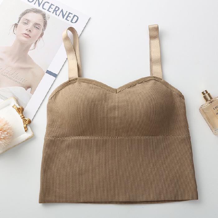 Adjustable Girly Wide Strap Sports Bra: Wireless, Ribbed, Push-Up, Beautiful Back Design One Size (80-130) хаки