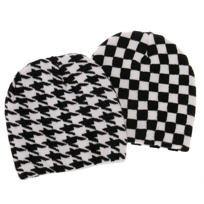 European and American Striped Knitted Hat Pullover Hat Autumn and Winter Headband Set Warm Black and White Element Cow Wool Hat
