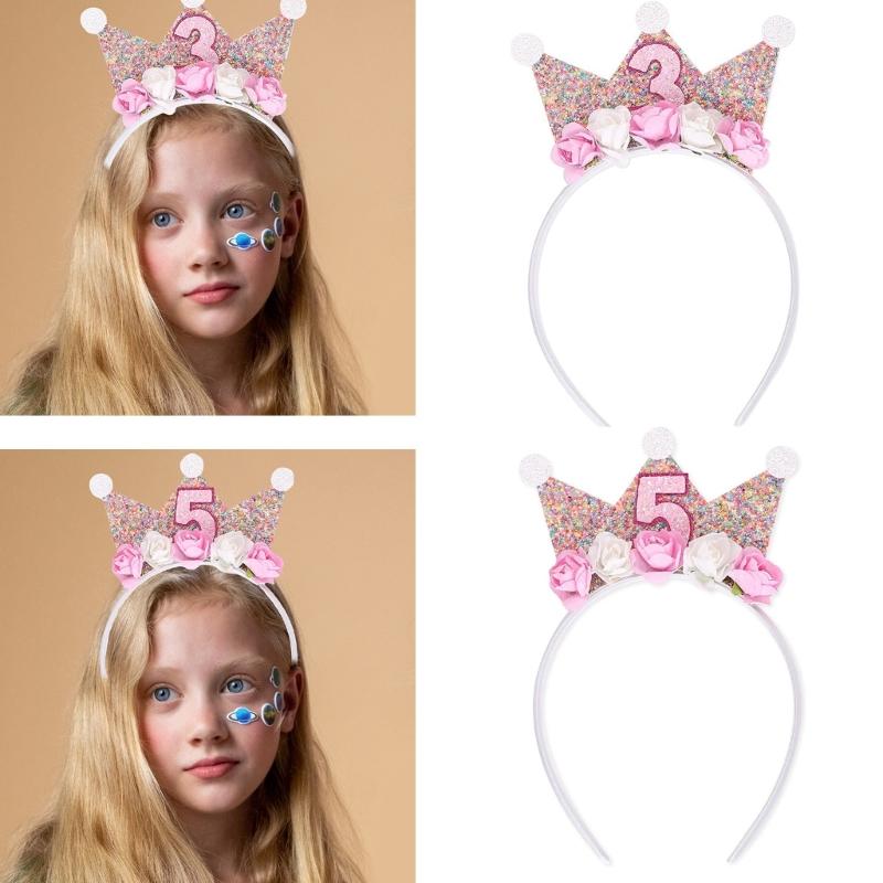 Corona di Fiori Headpiece per Compleanno per Bambino di 2/3/4/5 Anni Cerchietti per Capelli Floreali Accattivanti