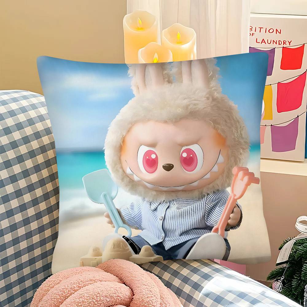 Populär Docka Söt Litet Monster L-Labubu M-Mokoko Kuddfodral Fyrkantig Kudde Sovrum Soffa Fritidskomfort Kuddar Bil