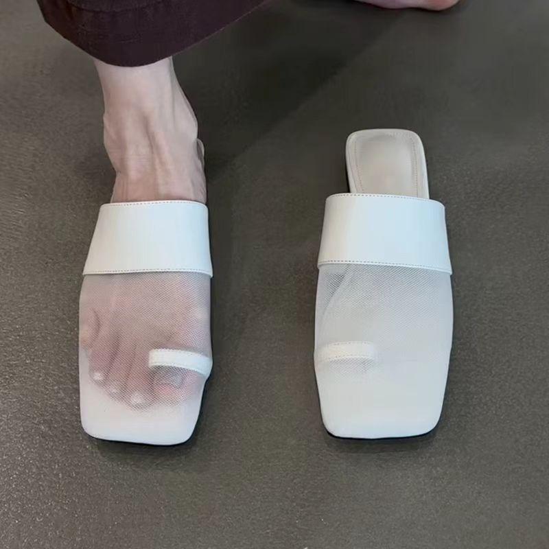 Fashion Mesh Clip Toe Slippers Flats Women Mules Shoes Slingback Sandals Summer 2025 New Brand Trend Mujer De Sandalias