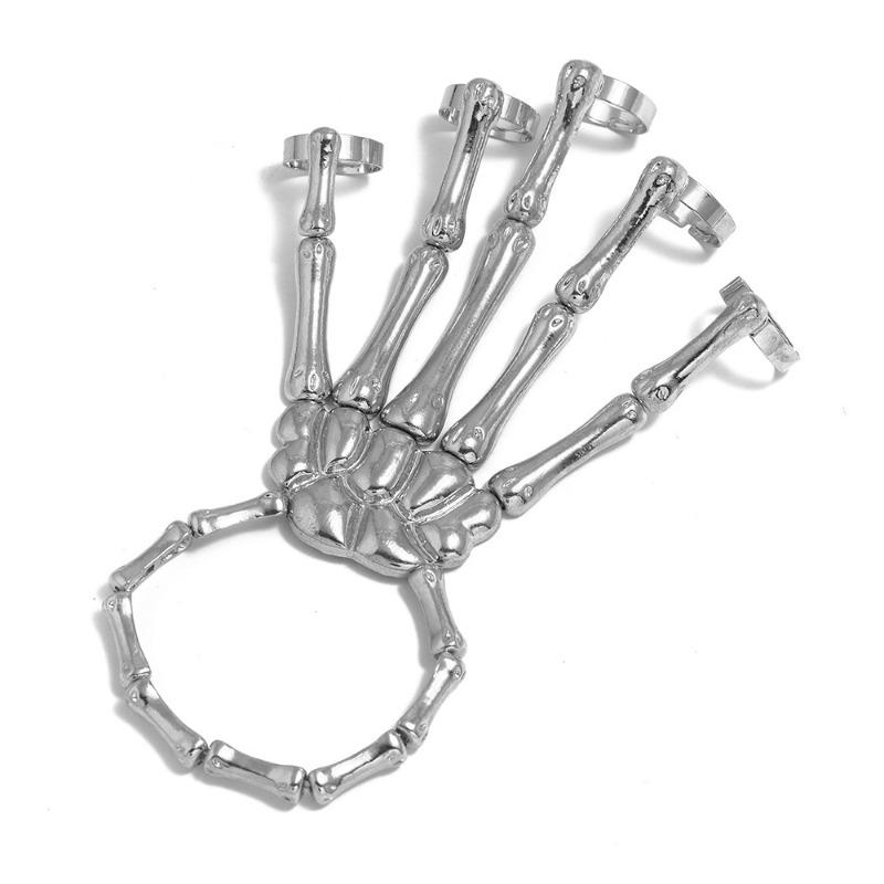 

European and American new jewelry, fashionable personalized punk skull hand bone versatile five-finger ring, bracelet, adjustable integrated chain