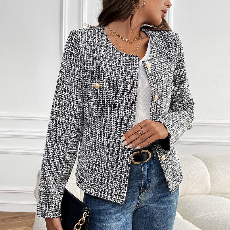 YYFS Women's Fashion Casual Fall Winter Plaid Print Long Sleeve O Neck Coats(women’s)
