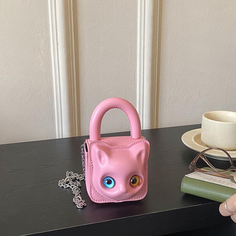 Fashion 3D Cartoon Cat Eye Mini Handbag Cute Cat Face Hot Trendy Crossbody Bag Hot Sale Chain Small Shoulder Bag for Women Girls