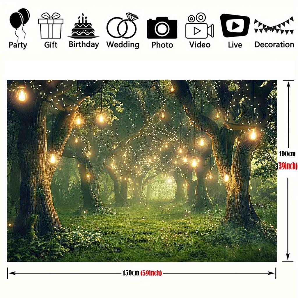 1 pcs magic forest background with flash, magical forest party on the grassland and celebration photo background