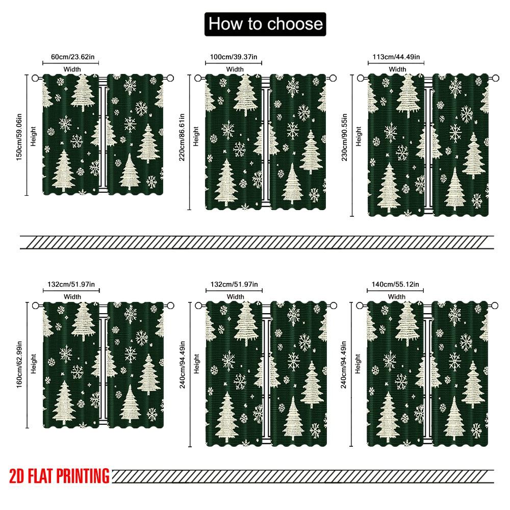 2 Stück, 2D-Flachdruck Minimalistische Vorhänge Weihnachtsbäume Schneeflocken_b Polyester Einfache Installation (ohne Stange) Festlicher Gebrauch für