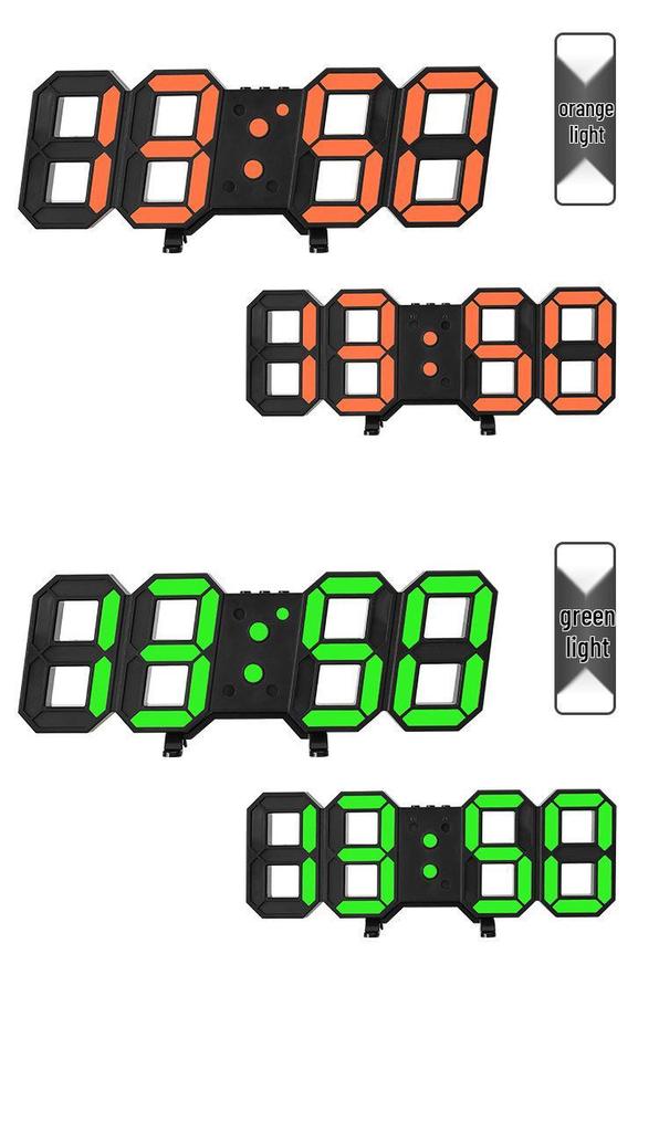 Large 3D LED Remote Control Wall Clock with Black Face, Can Hang or Stand, Korean Style