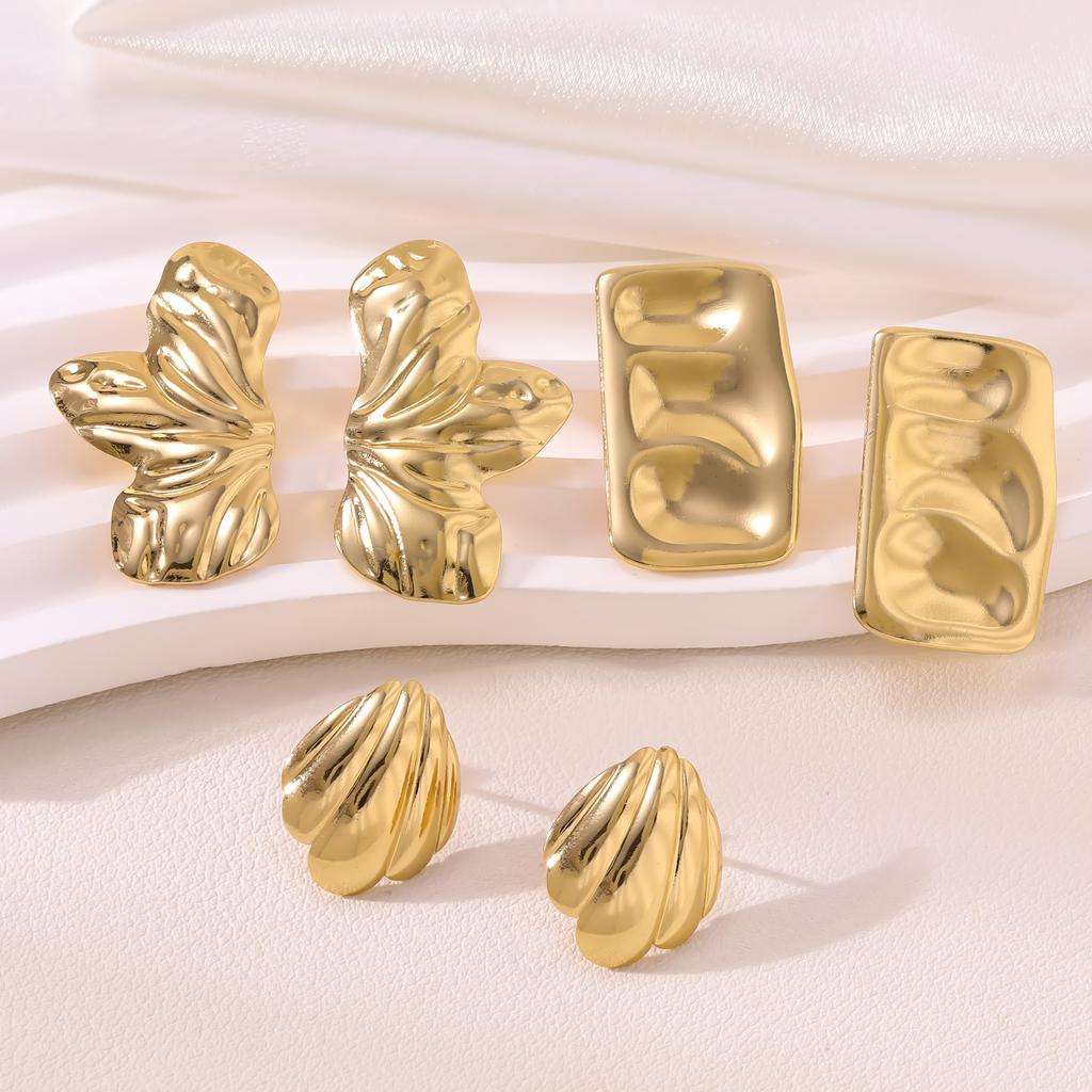 Fashion Stainless Steel Flower Irregular Earrings Exaggerated Hypoallergenic Hammered Texture Stud Earrings for Women