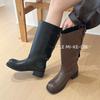 Korean Niche Flip Two Wear Pile Boots Women's Rear Belt Buckle Locomotive Martin Boots But Knee High Western Boots