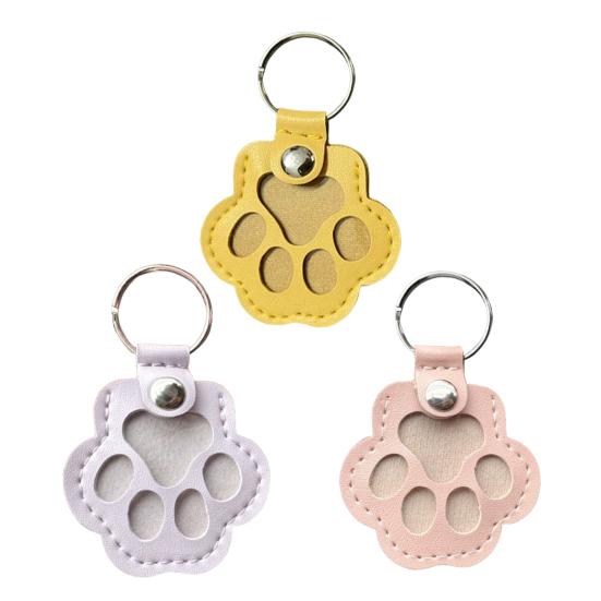 Faux Leather Pet Memorial Keychain Paw Shaped Keepsake Key Chain Easy to Use Pet Hair Storage Bag Key Holder