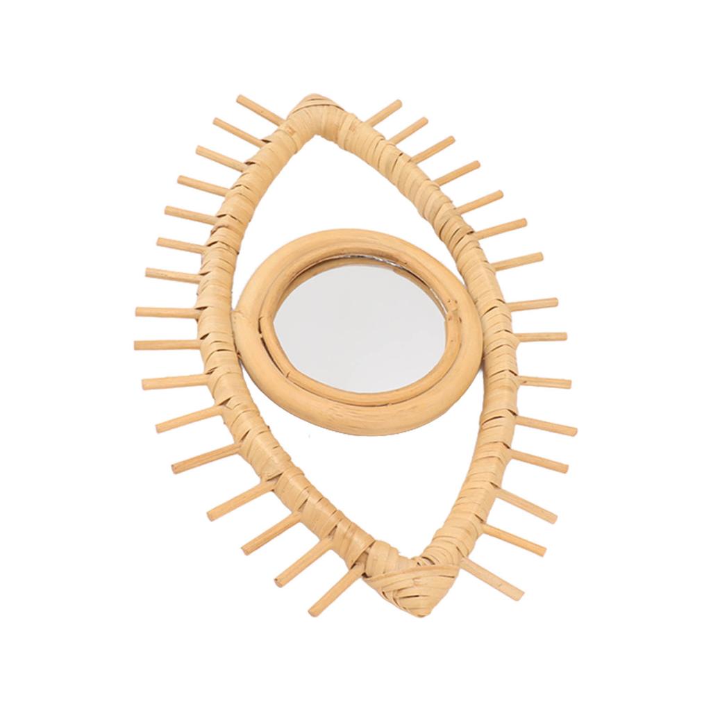 Eye Shaped Wall Mirror, Rattan Eye Mirror Symbolic Elegant Crafted Ornaments for Home Hotel Bathroom Decoration