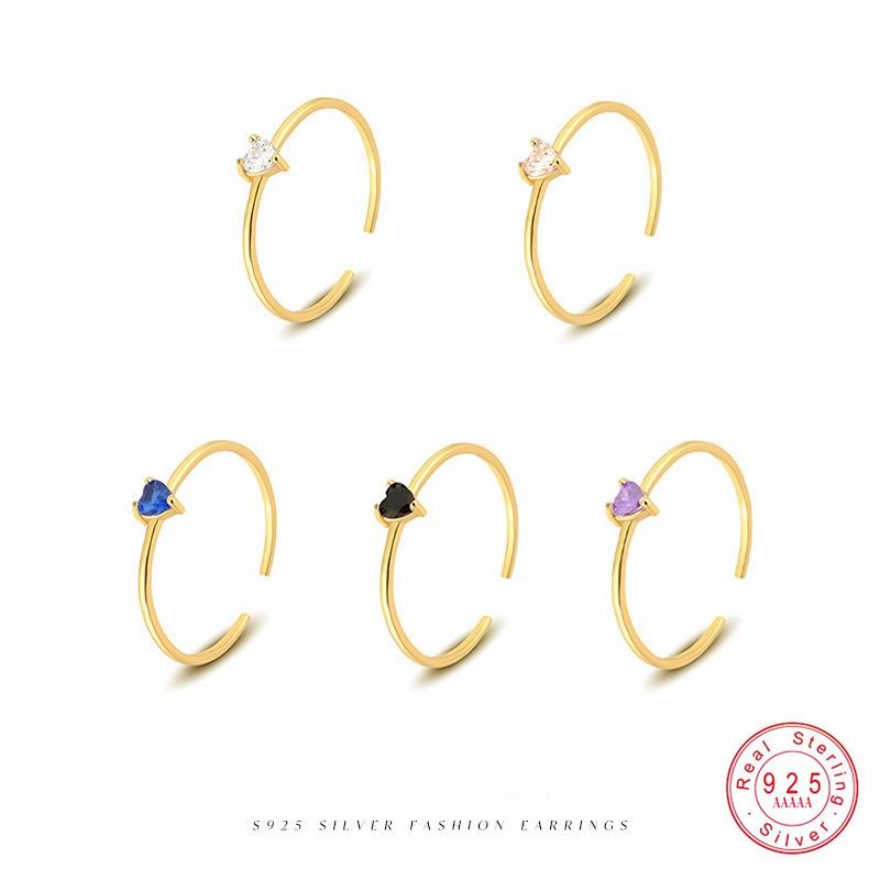 925 Sterling Silver Simple Colored Zirconia Heart Rings For Women Cassic Wedding Statement Fine Jewelry Gift
