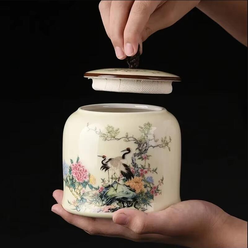 Chinese Style Ceramic Tea Caddy Kitchen Seasoning Storage Jar Home Decoration Moisture-proof Sealed Tea Coffee Beans Storage Jar