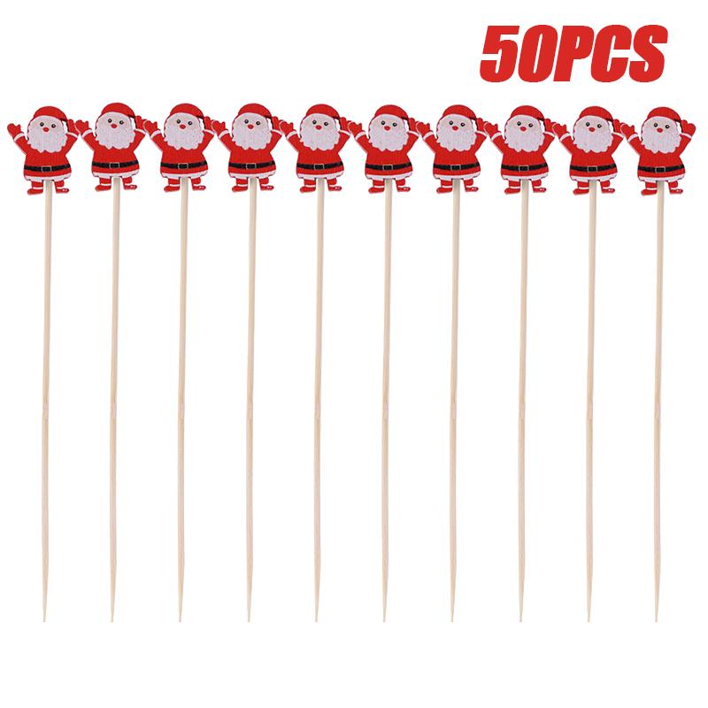 Christmas Disposable Bamboo Fruit Sticks Snowflake Christmas Tree Elk Santa Claus Fruit Sticks  Christmas Decorations