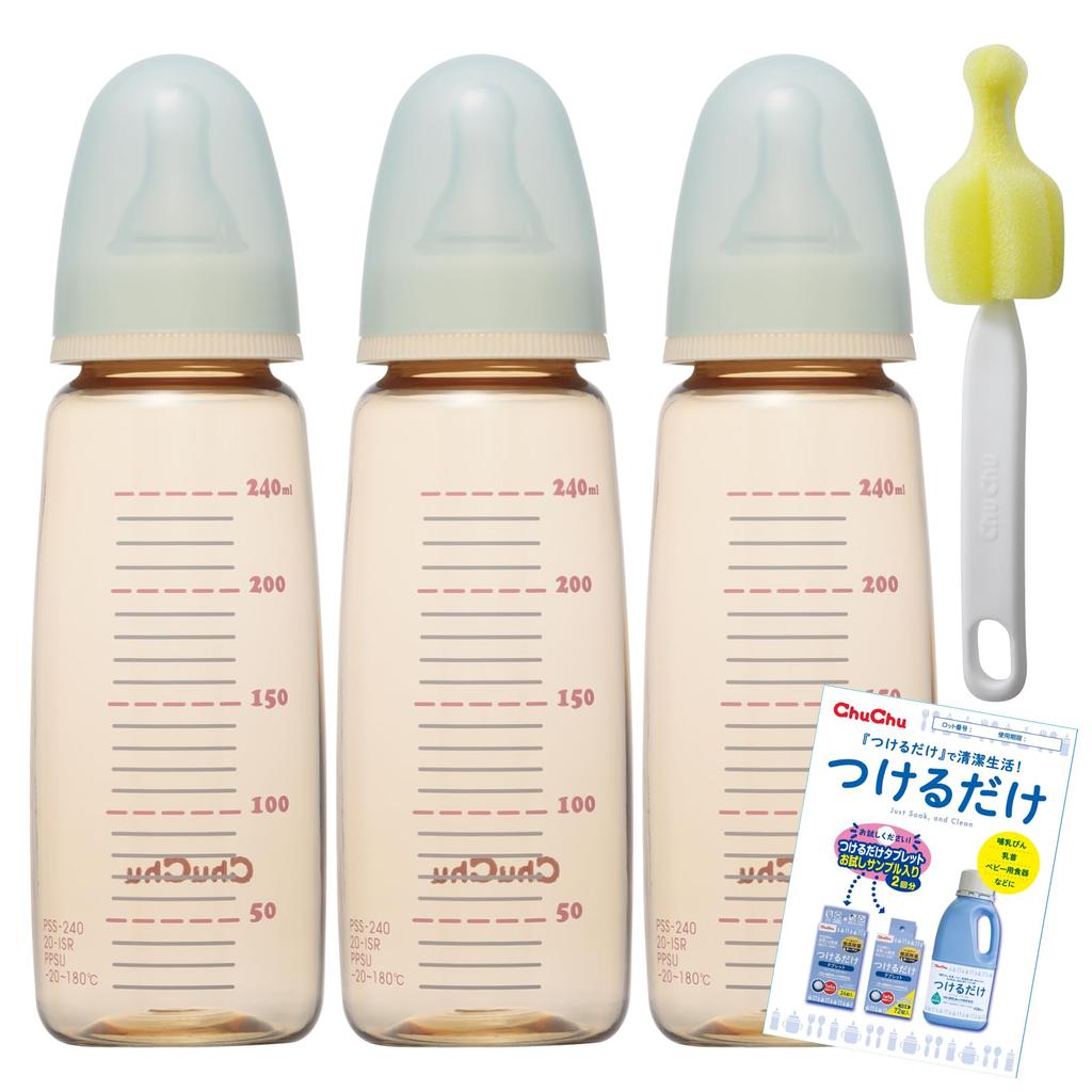 ChuChu Slim Plastic Baby Bottles, 240mL, Set of 3, Made in Japan, JEX