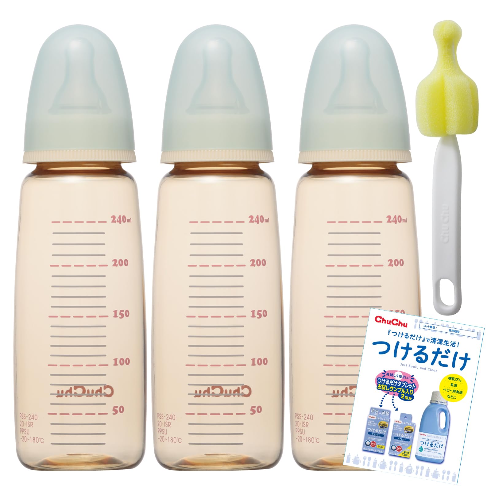 

Дитячі пластикові пляшечки ChuChu Slim, 240 мл, Набір з 3 штук, Виготовлено в Японії, JEX