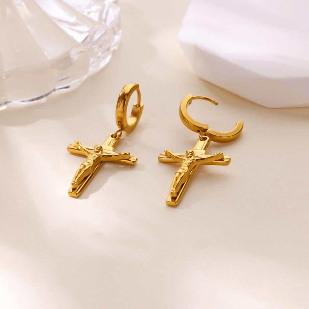 Vintage Jesus Kreuz Edelstahl Creolen Ohrringe für Damen Gebet Jungfrau Maria Anhänger Ohrringe Weihnachts Schmuck