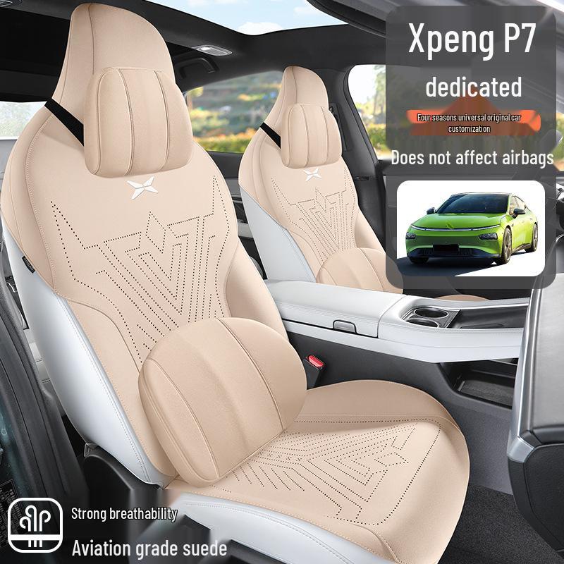 XPeng P7 Suede Car Seat Cover: Four-Season, Semi-Enclosed, Breathable Saddle Pad.