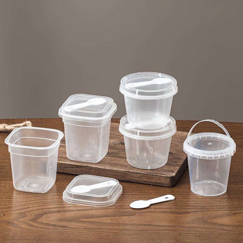 10Pcs Dessert Cup With Spoon With Lid Transparent Cups For Dessert Ice Cream Pudding Yogurt Cups Mousse Cake Box Container