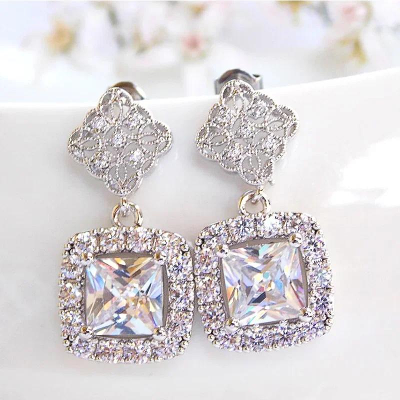 

New Copper Color Dangle Earrings for Women Elegant Bride Wedding Accessories with Brilliant Cubic Zirconia Trendy Zircon