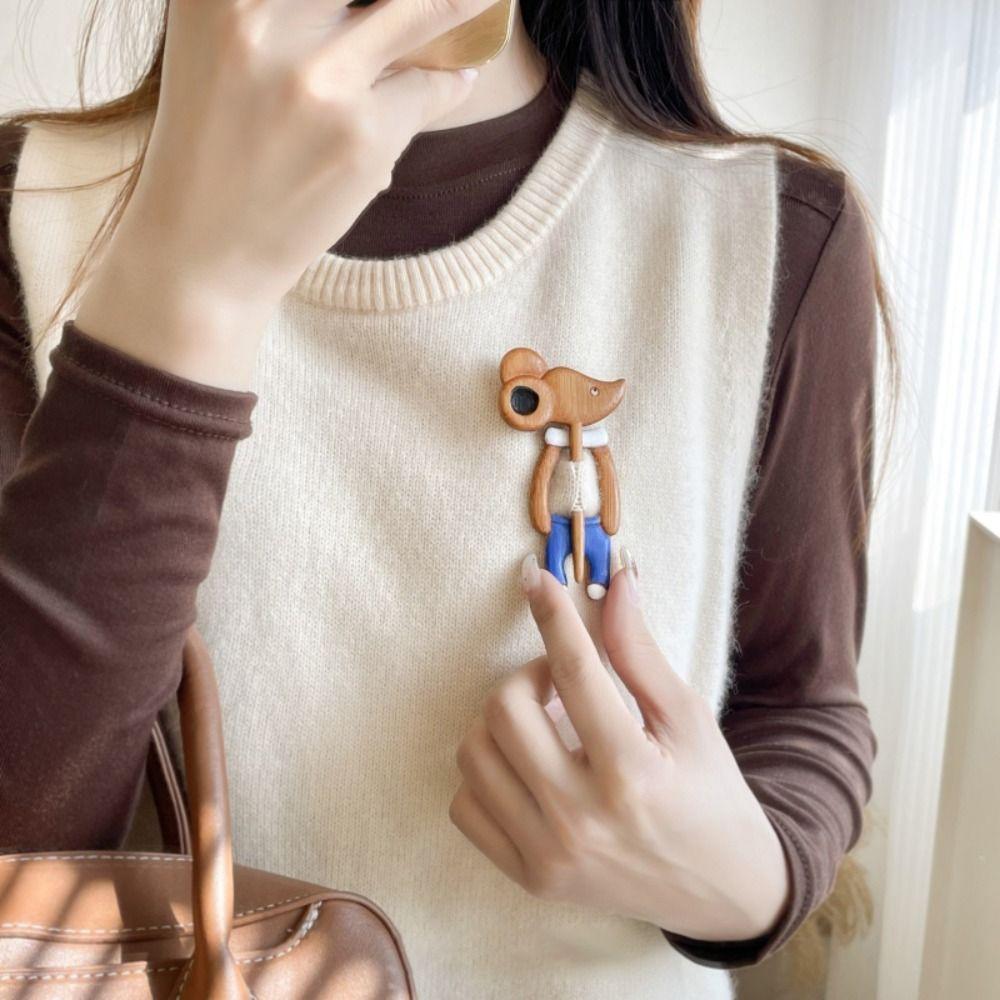 Cartoon Wooden Brooch Unisex Design Scarf Buckle New Animal Sweater Pin  Clothing Accessorres