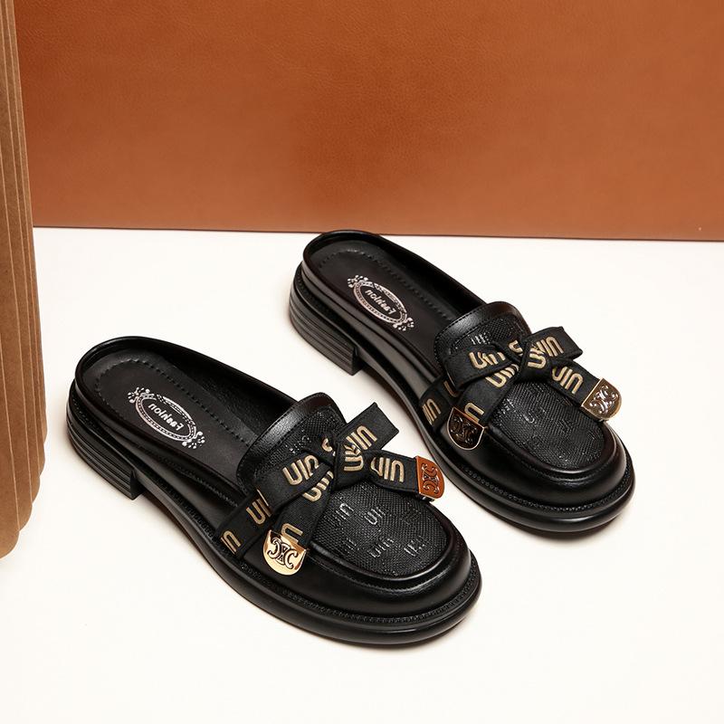 Mode Slipper Baotou Halbschuhe Damen Einzelschuhe 2025 Neu Sommer Damen Schuhe Schleife Aushöhlen Mesh Outdoor Sandalen Mode