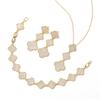 Elegant Long Clover Necklace Earring Bracelet Set With Full CZ Zircon Stones Sterling Plated
