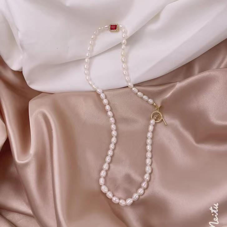 New Rice Grain Freshwater Pearl Emerald Necklace Dongdaemun Fashion Necklace Temperament Micro-inlaid Zircon Bracelet