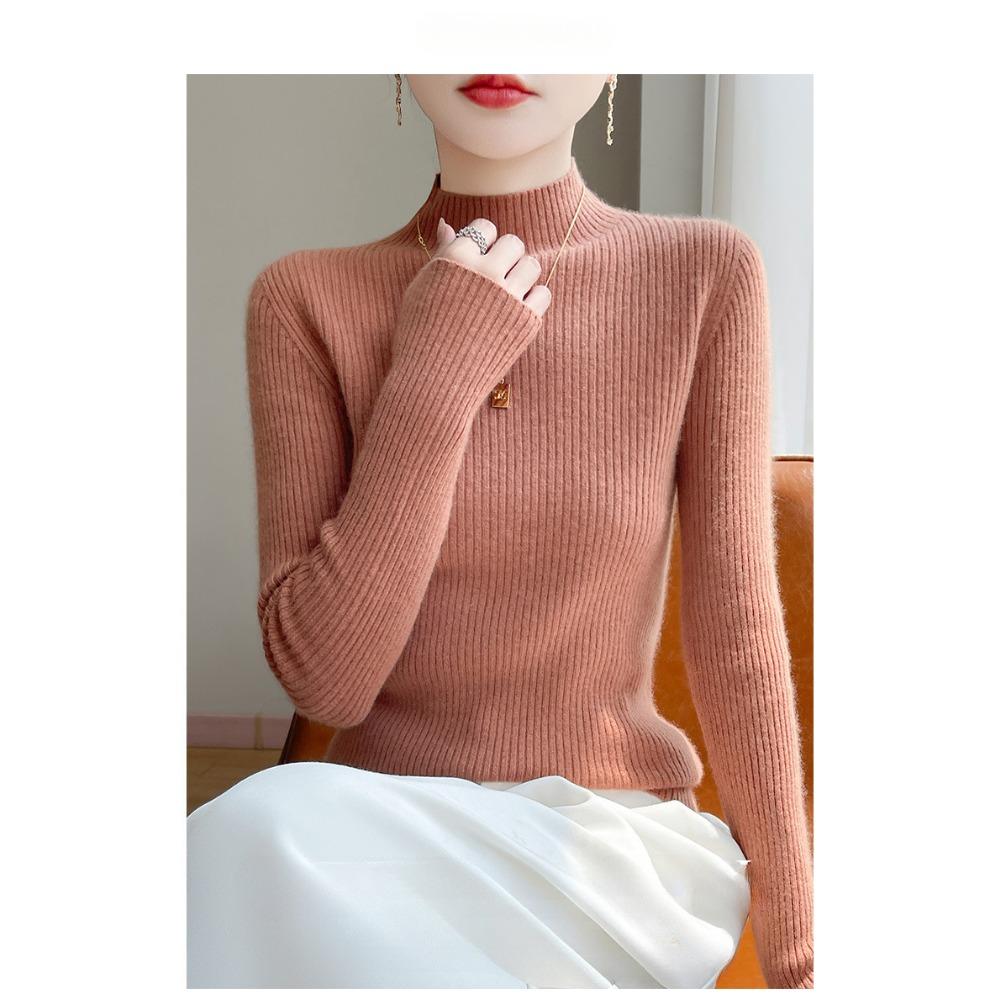 

Свитер с полувысоким воротом в качестве базового слоя для стройнящих женщин, теплый осенью и зимой, и облегающий, универсальный вязаный свитер в качестве внутреннего слоя 2XL розовый/оранжевый