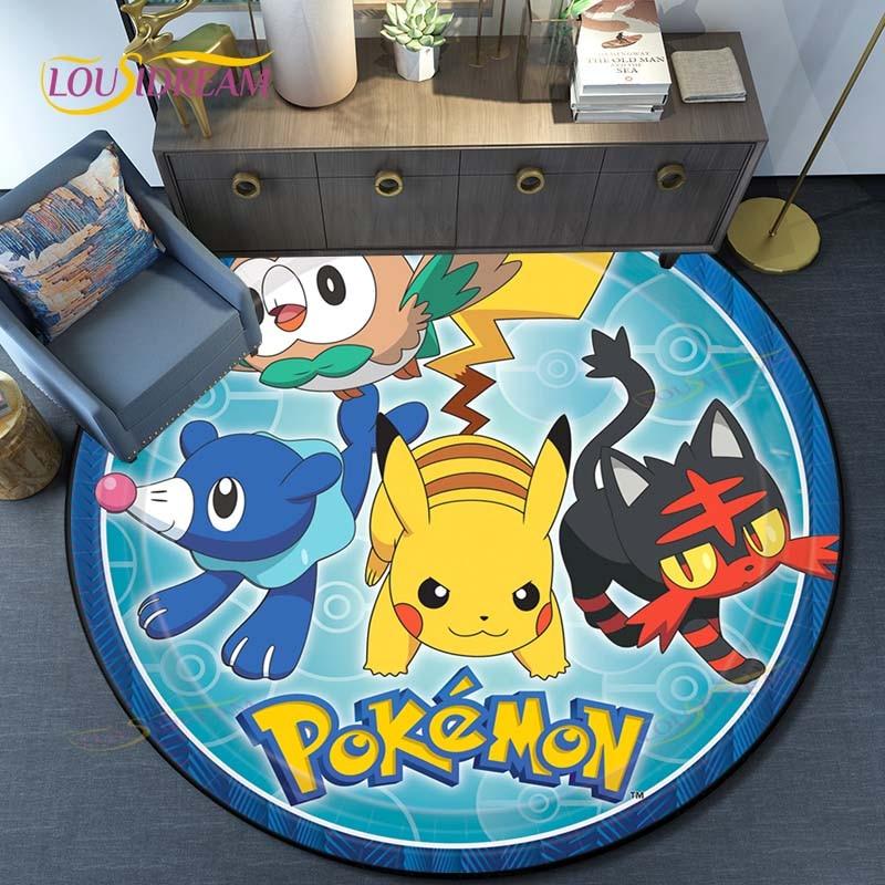 Cartoon Pokemon Round Carpet Fashion Cartoon Pictures Printed Round Area Rugs Parlor Bedroom Floor Mat Anti-slip  Area Rug  Rugs