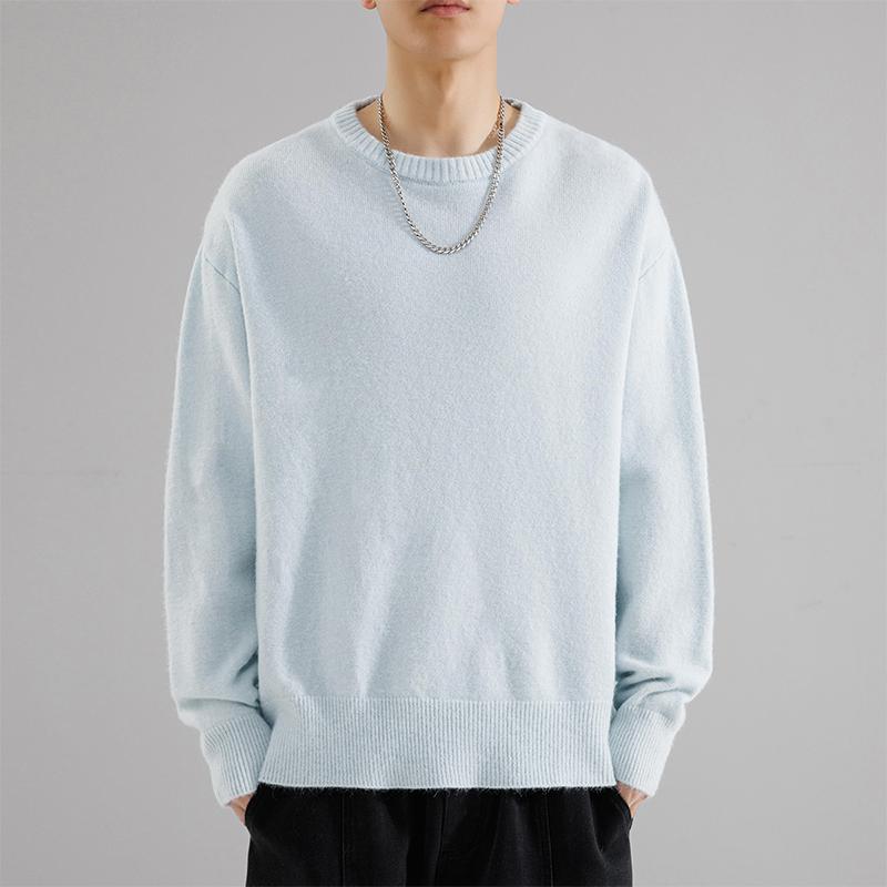 Maglione da Uomo a Girocollo Manica Lunga tinta unita Casual per Coppia Top Basic a Maglia