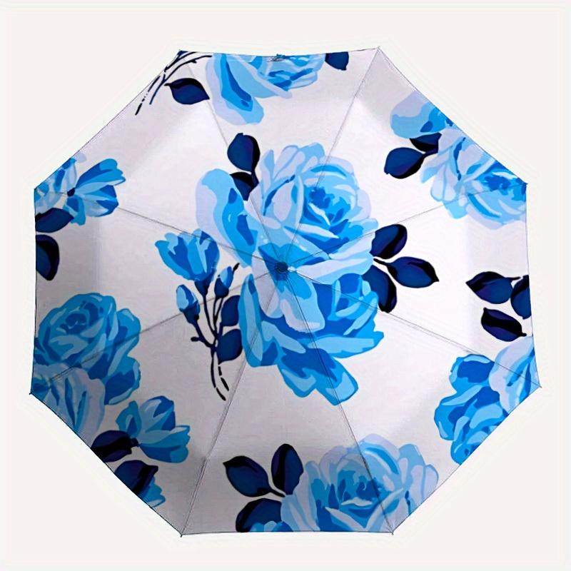 

1pc Blue Rose Pattern Automatic Open/Close Umbrella, Portable Folding umbrella for Everyday Use y250826006